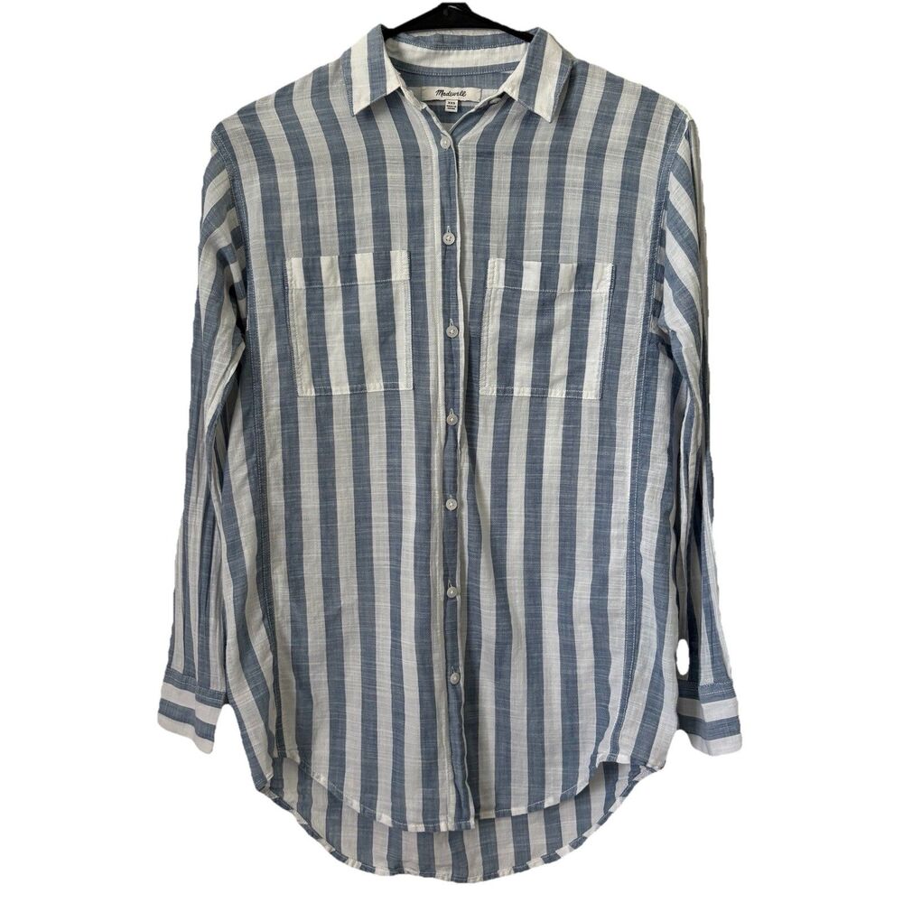 Madewell Oversized Women’s Long Sleeve Button Down Shirt XXS Blue Striped